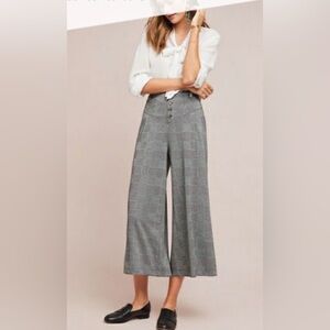 Anthropologie Maeve Plaid Womens Wide Legged Cropped Black Grey Plaid Pants XS